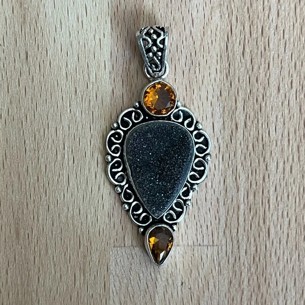 Honey Topaz and Desert Druzy Pendant